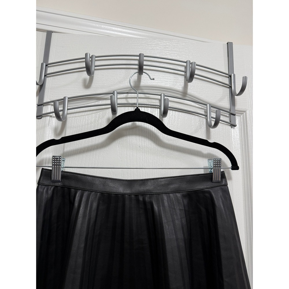 Express Black Faux Leather Pleated Mini Skirt 6 S High Waist Back Zip A-Line - Picture 12 of 16